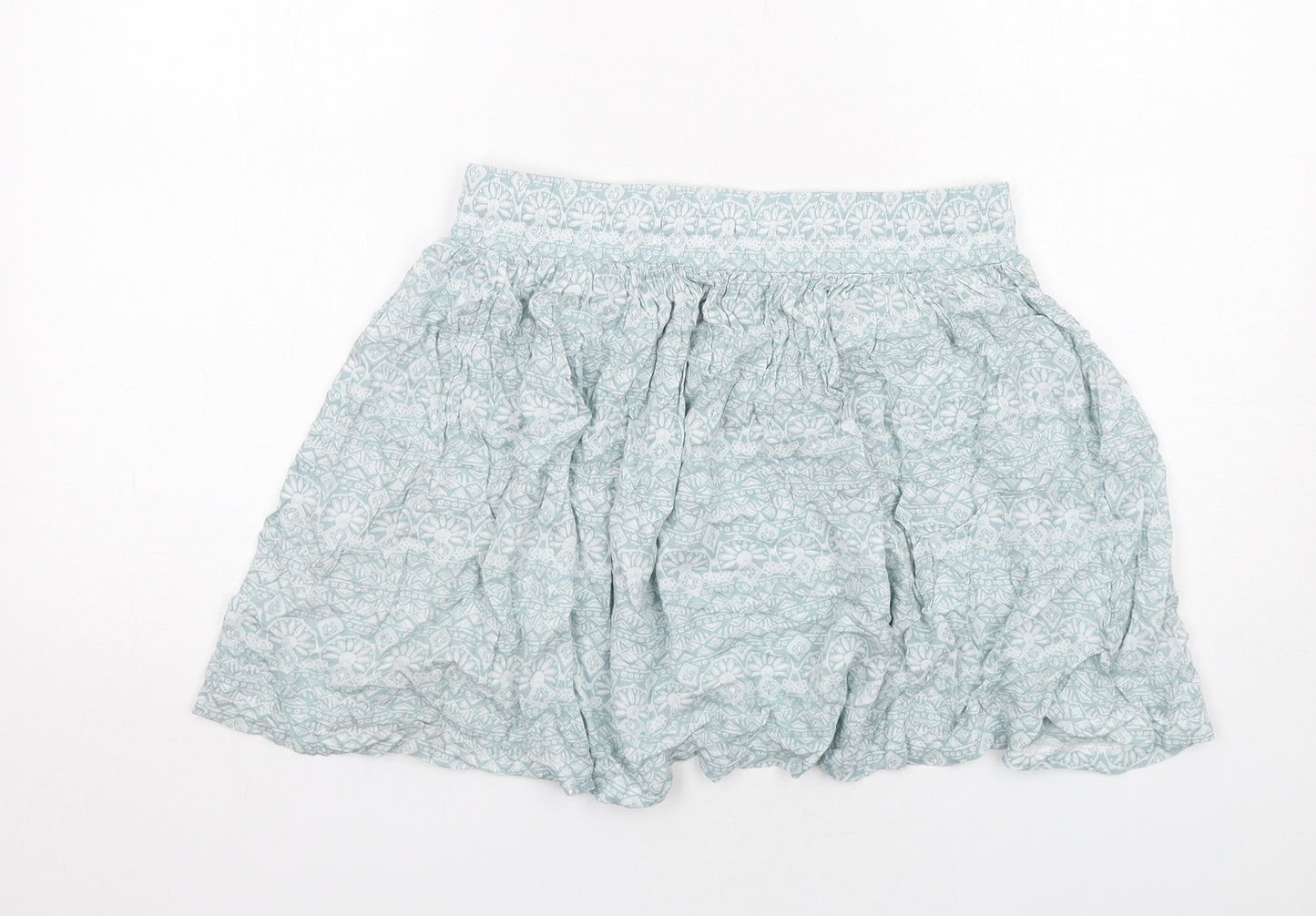 Marks and Spencer Womens Green Geometric Viscose Skater Skirt Size 10 Drawstring