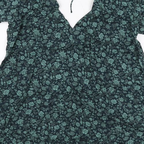 Motel Womens Green Floral Viscose A-Line Size M V-Neck Button