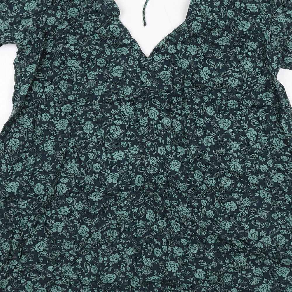 Motel Womens Green Floral Viscose A-Line Size M V-Neck Button