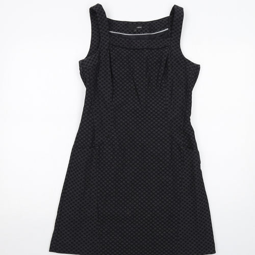 NEXT Womens Black Geometric Polyester Shift Size 10 Round Neck Zip