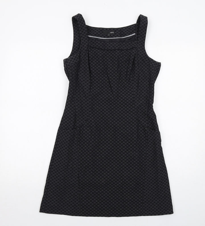 NEXT Womens Black Geometric Polyester Shift Size 10 Round Neck Zip
