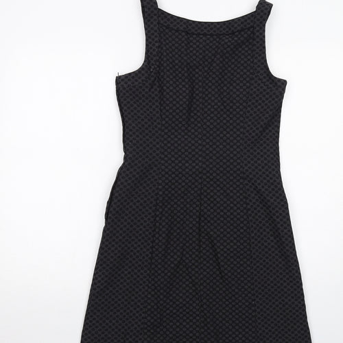 NEXT Womens Black Geometric Polyester Shift Size 10 Round Neck Zip