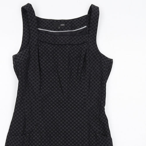 NEXT Womens Black Geometric Polyester Shift Size 10 Round Neck Zip