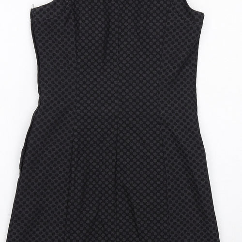 NEXT Womens Black Geometric Polyester Shift Size 10 Round Neck Zip