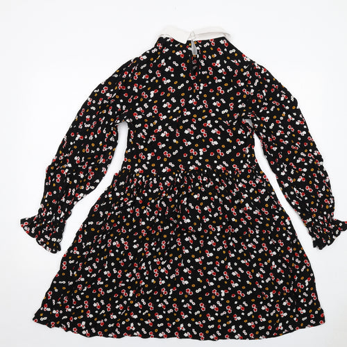 Marks and Spencer Womens Black Floral Viscose Shirt Dress Size 8 Collared Button