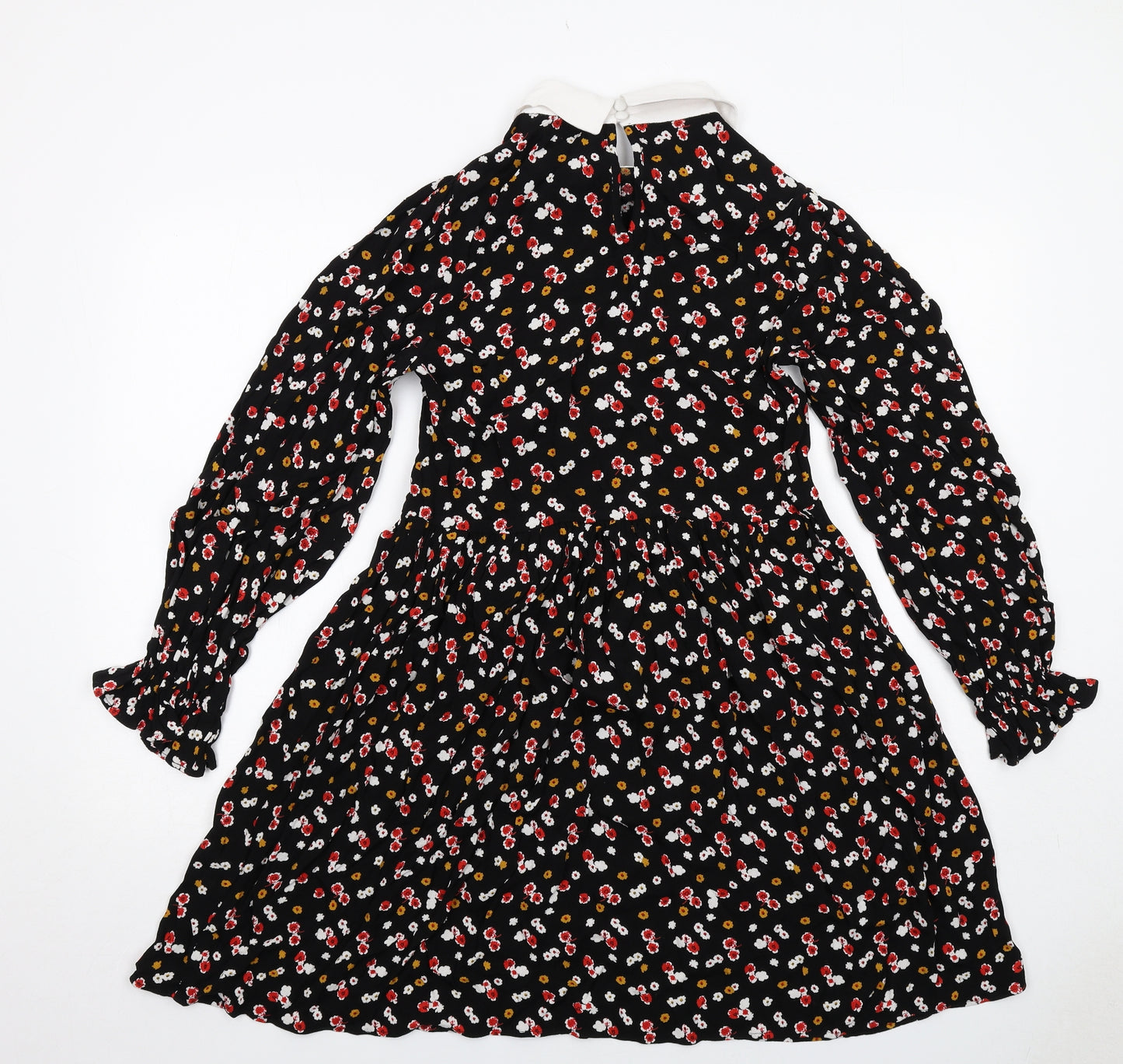 Marks and Spencer Womens Black Floral Viscose Shirt Dress Size 8 Collared Button