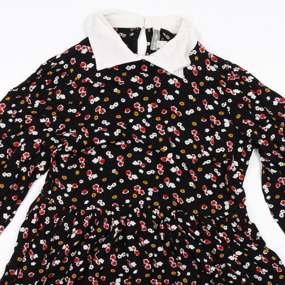 Marks and Spencer Womens Black Floral Viscose Shirt Dress Size 8 Collared Button