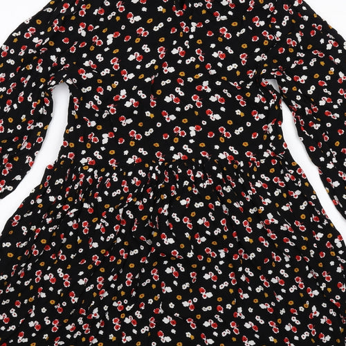 Marks and Spencer Womens Black Floral Viscose Shirt Dress Size 8 Collared Button
