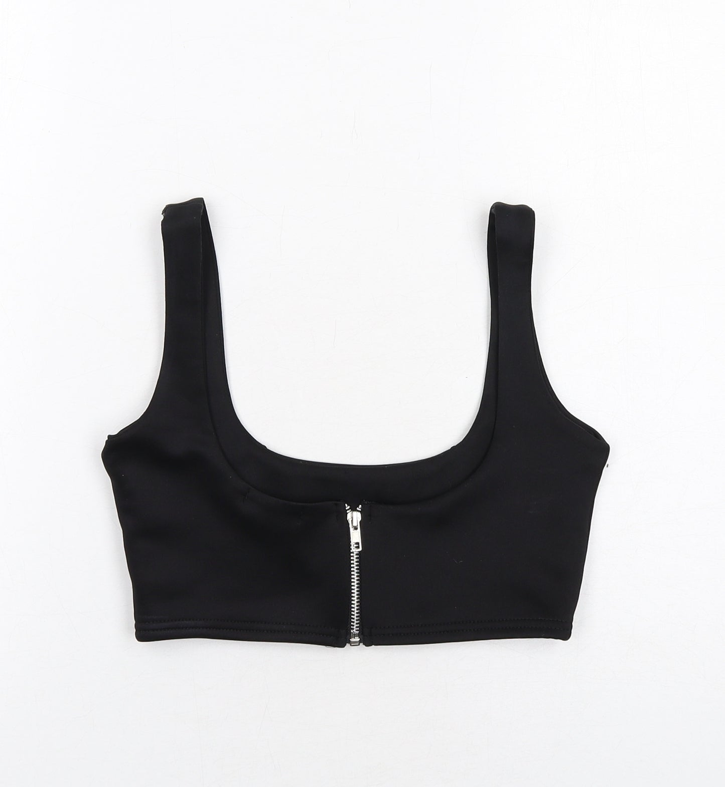 PRETTYLITTLETHING Womens Black Polyester Cropped Tank Size 8 Scoop Neck - Bralette