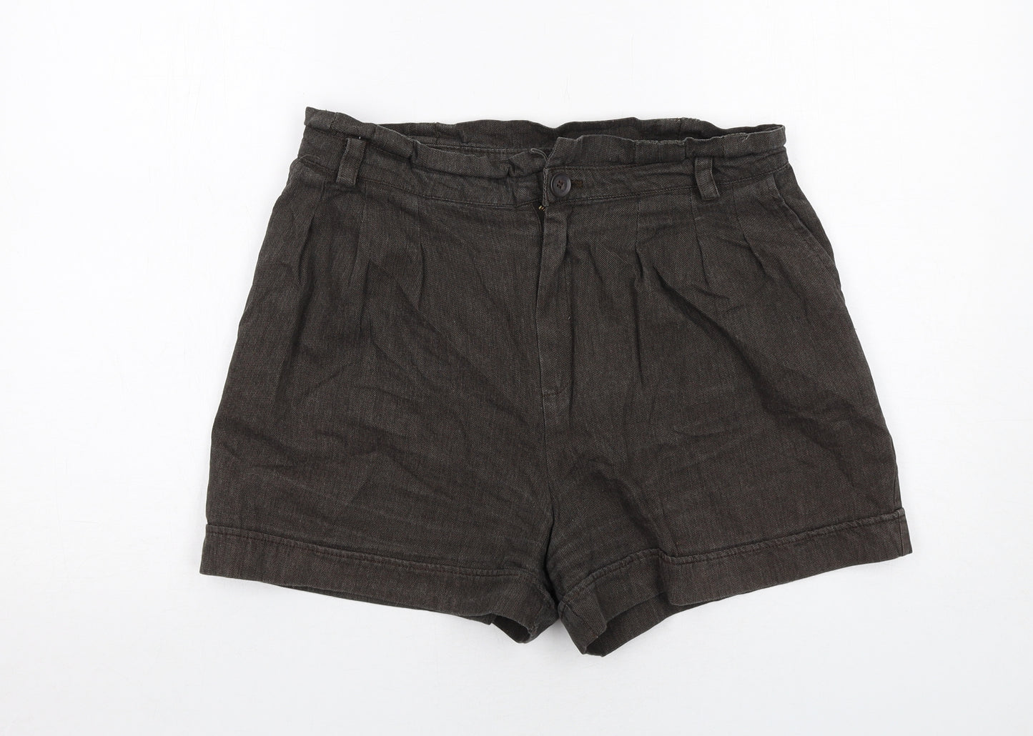 Mango Womens Brown Cotton Basic Shorts Size 14 Regular Zip