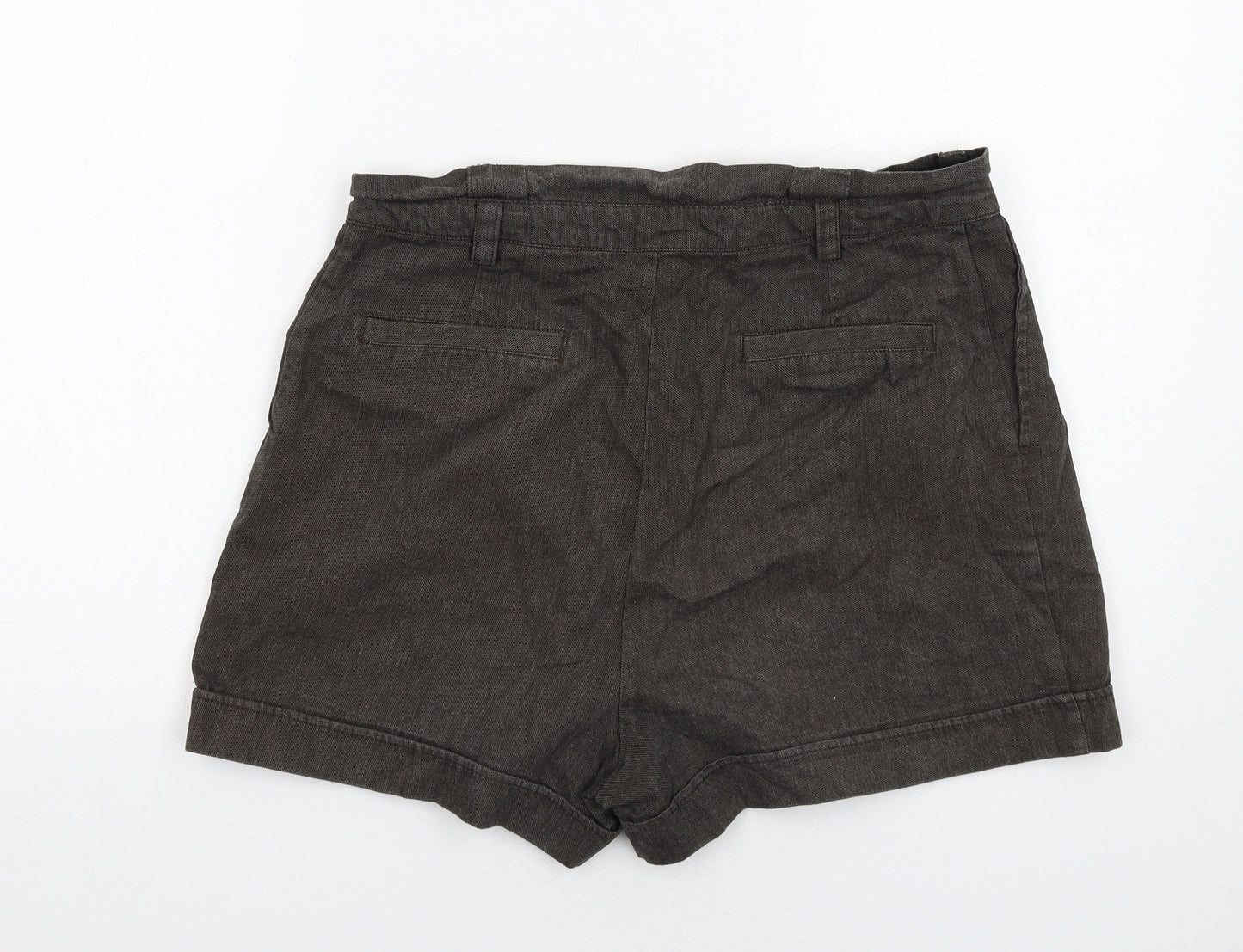 Mango Womens Brown Cotton Basic Shorts Size 14 Regular Zip
