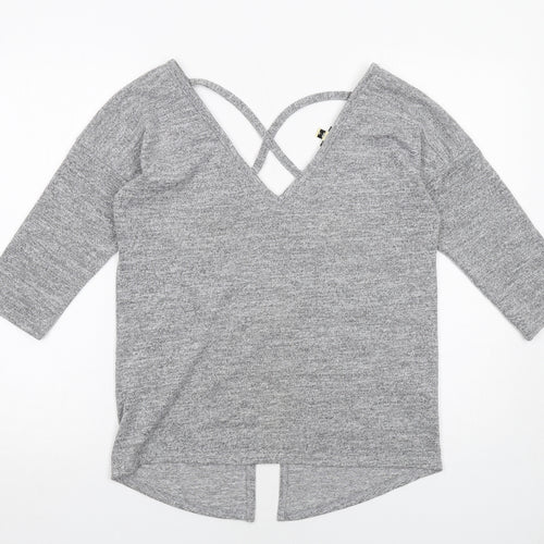 Miss Selfridge Womens Grey Polyester Basic T-Shirt Size 8 V-Neck