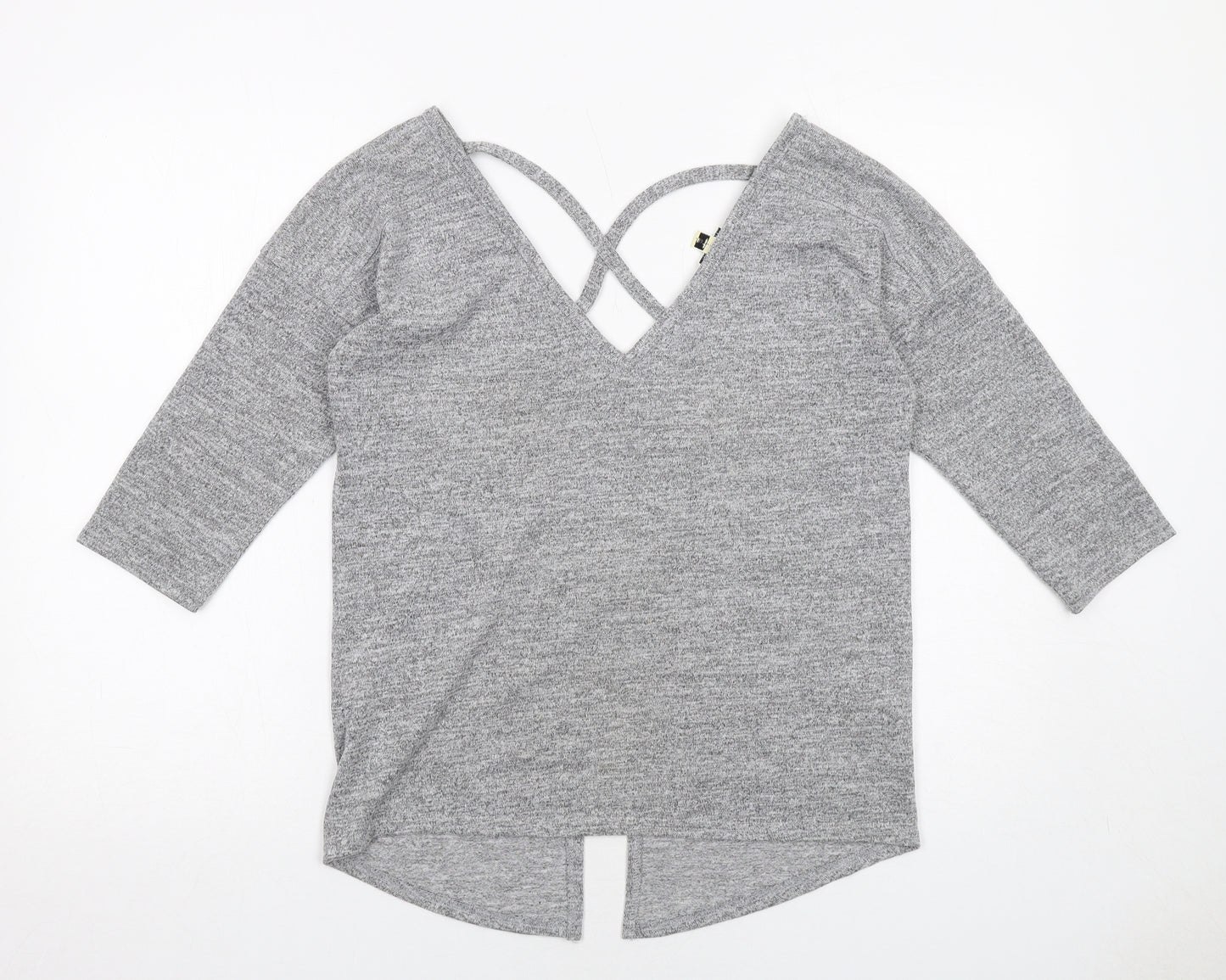 Miss Selfridge Womens Grey Polyester Basic T-Shirt Size 8 V-Neck