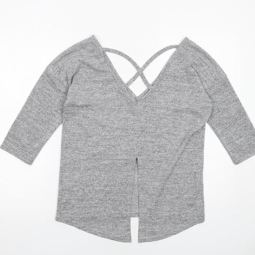 Miss Selfridge Womens Grey Polyester Basic T-Shirt Size 8 V-Neck