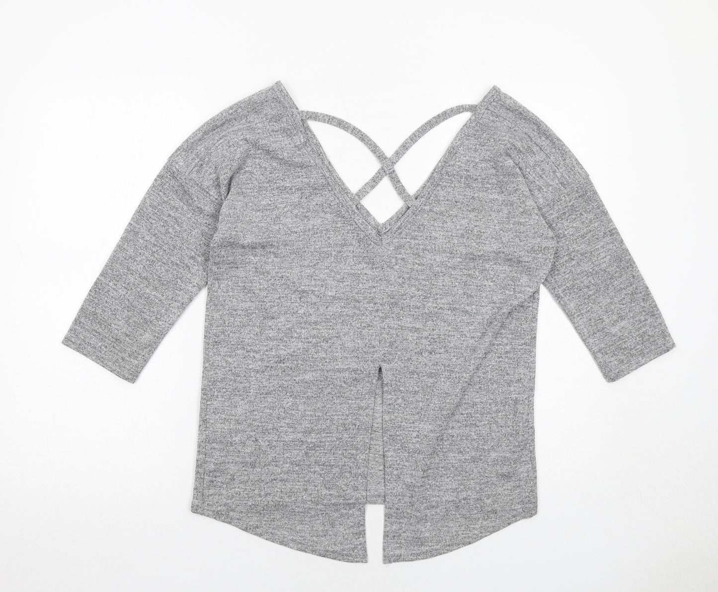 Miss Selfridge Womens Grey Polyester Basic T-Shirt Size 8 V-Neck