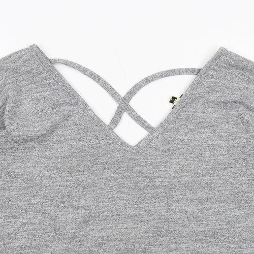 Miss Selfridge Womens Grey Polyester Basic T-Shirt Size 8 V-Neck