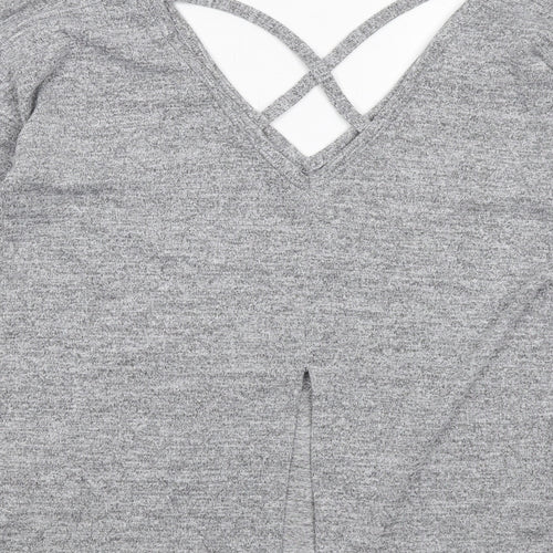 Miss Selfridge Womens Grey Polyester Basic T-Shirt Size 8 V-Neck