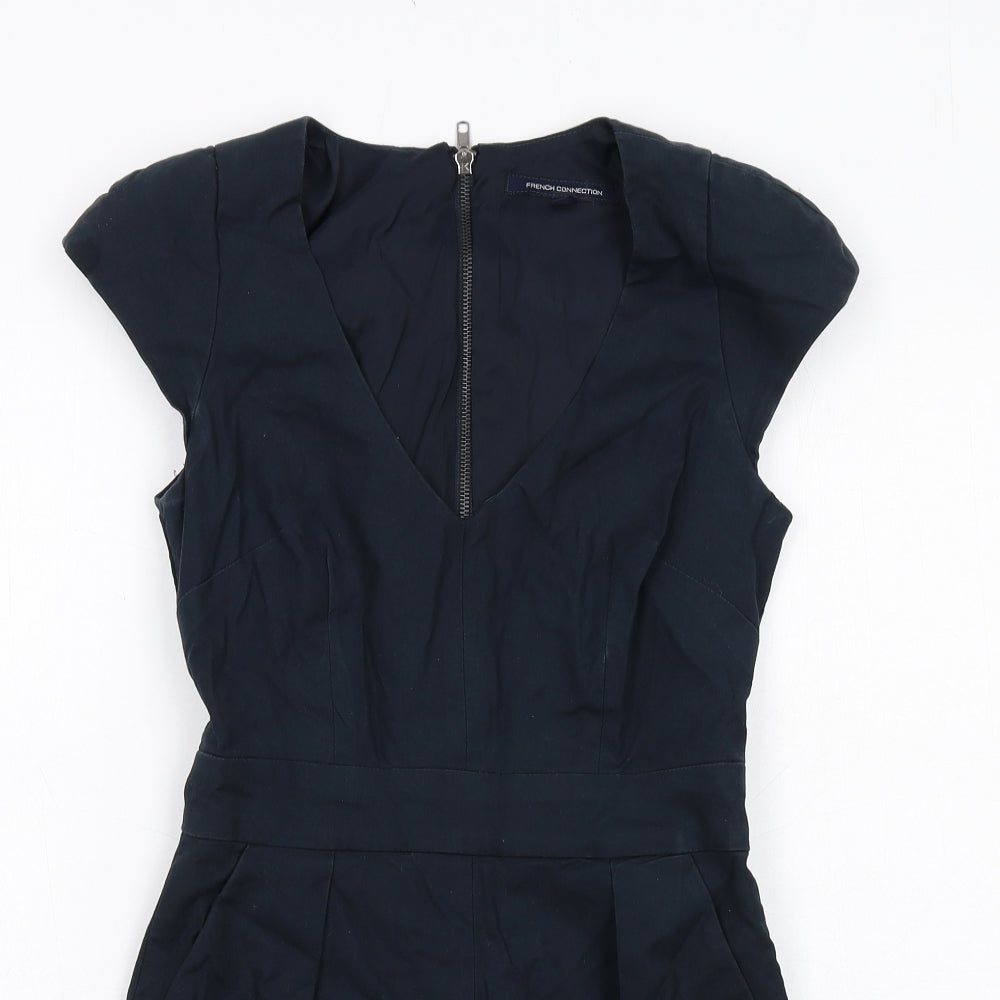 French Connection Womens Black Cotton Shift Size 6 V-Neck Zip