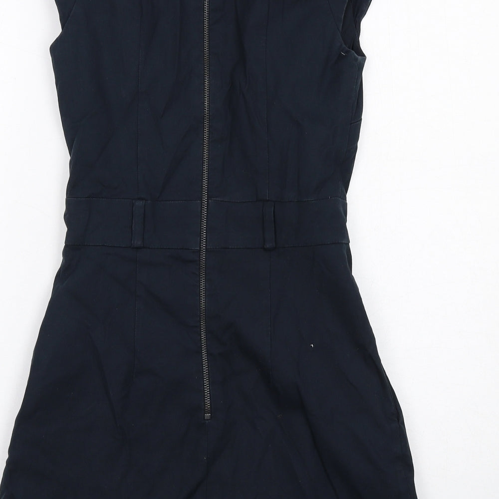 French Connection Womens Black Cotton Shift Size 6 V-Neck Zip