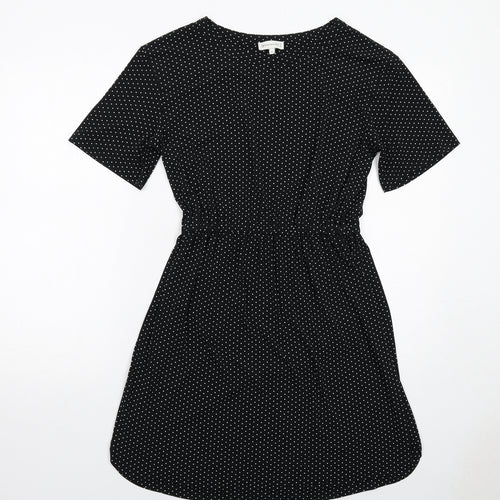 Warehouse Womens Black Polka Dot Polyester A-Line Size 10 Round Neck Pullover