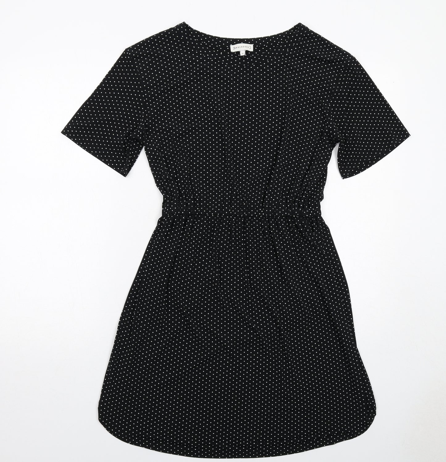 Warehouse Womens Black Polka Dot Polyester A-Line Size 10 Round Neck Pullover