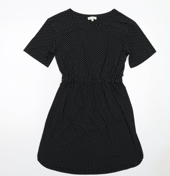 Warehouse Womens Black Polka Dot Polyester A-Line Size 10 Round Neck Pullover