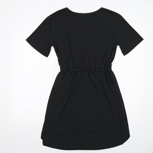 Warehouse Womens Black Polka Dot Polyester A-Line Size 10 Round Neck Pullover