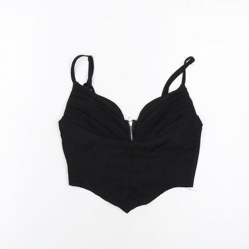 PRETTYLITTLETHING Womens Black Polyester Cropped Tank Size 4 Sweetheart