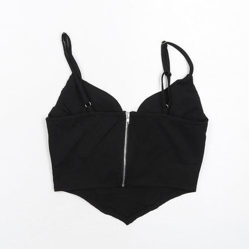 PRETTYLITTLETHING Womens Black Polyester Cropped Tank Size 4 Sweetheart