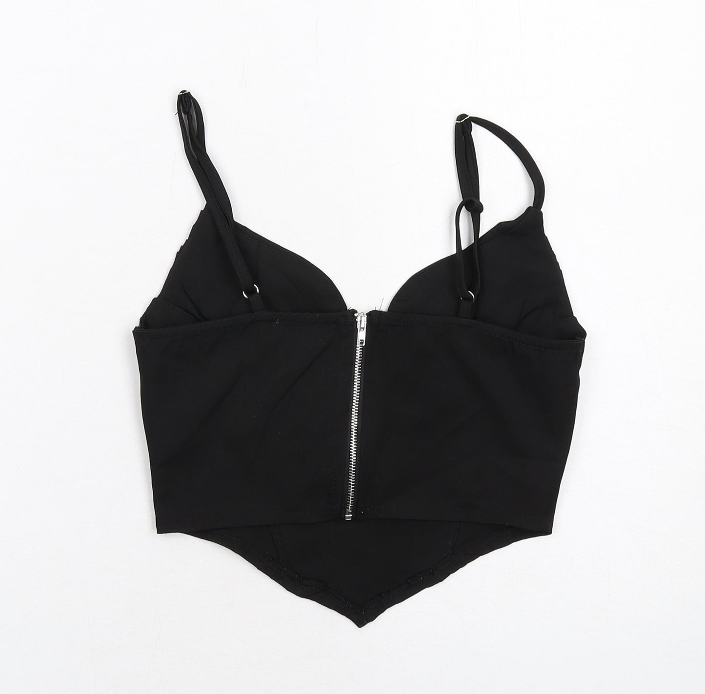 PRETTYLITTLETHING Womens Black Polyester Cropped Tank Size 4 Sweetheart