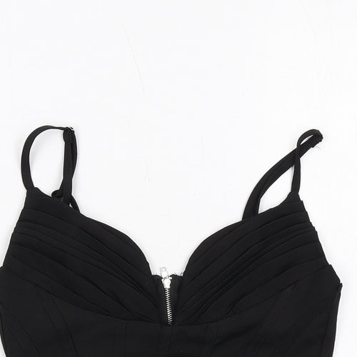 PRETTYLITTLETHING Womens Black Polyester Cropped Tank Size 4 Sweetheart