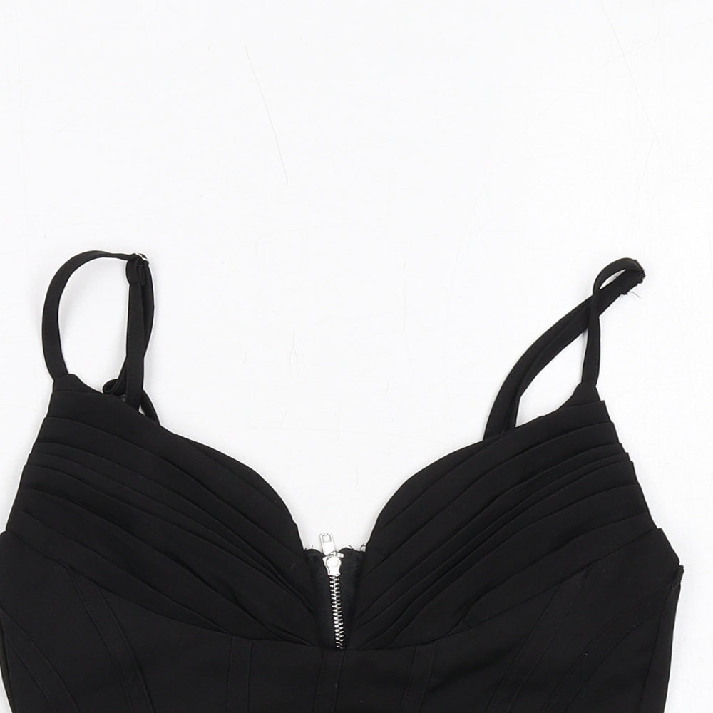 PRETTYLITTLETHING Womens Black Polyester Cropped Tank Size 4 Sweetheart