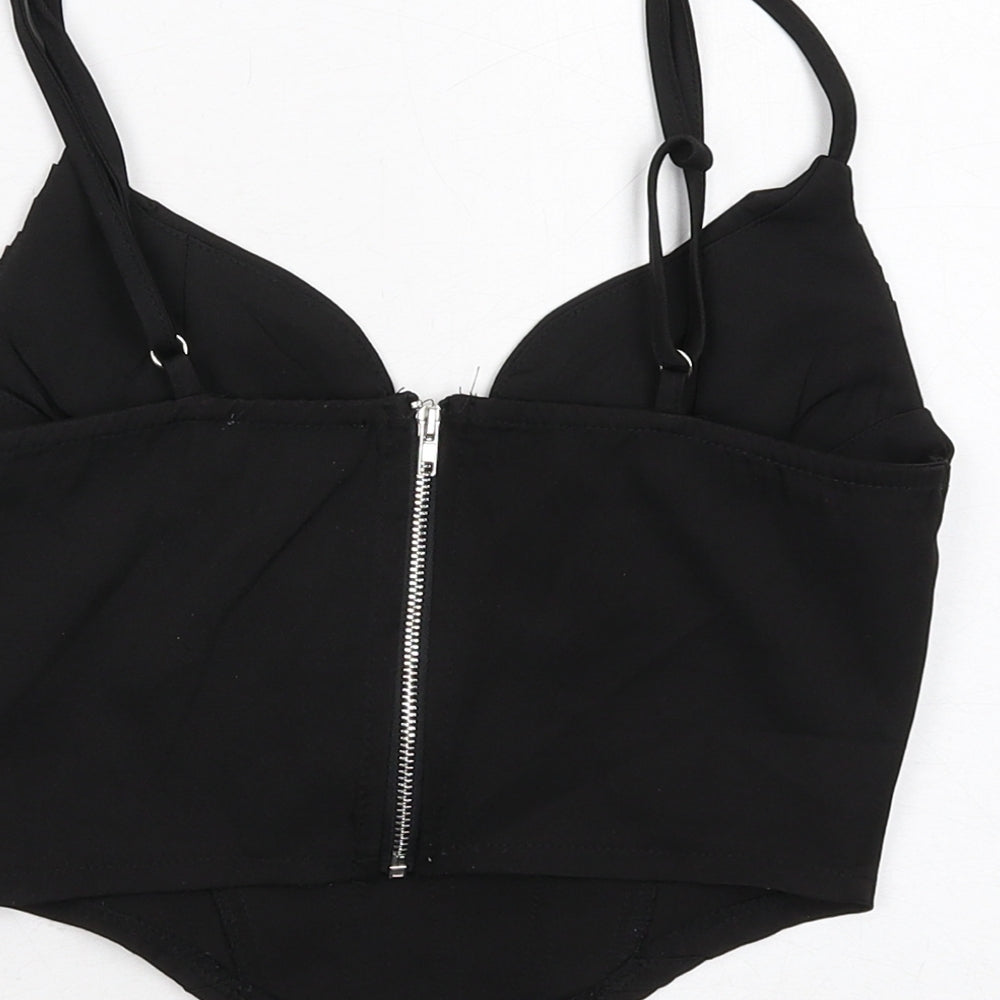 PRETTYLITTLETHING Womens Black Polyester Cropped Tank Size 4 Sweetheart