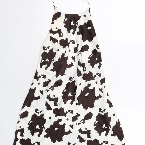 Urban Outfitters Womens Ivory Geometric Polyester Slip Dress Size M Halter Zip