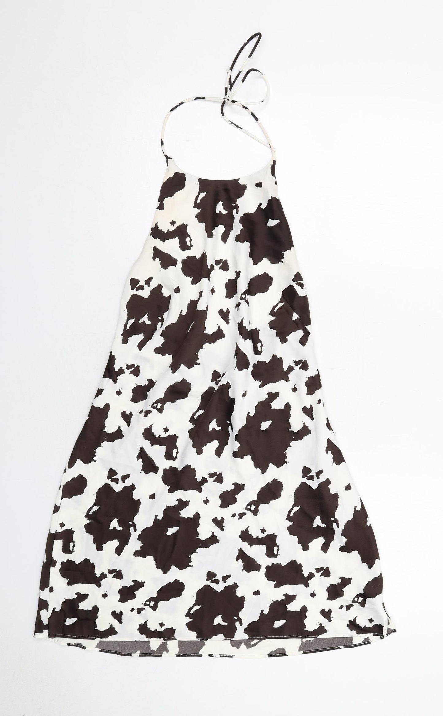 Urban Outfitters Womens Ivory Geometric Polyester Slip Dress Size M Halter Zip