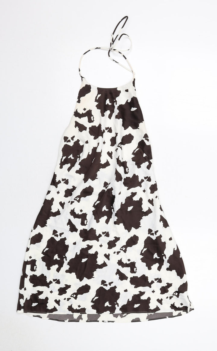 Urban Outfitters Womens Ivory Geometric Polyester Slip Dress Size M Halter Zip