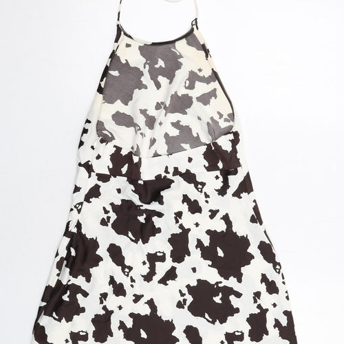 Urban Outfitters Womens Ivory Geometric Polyester Slip Dress Size M Halter Zip