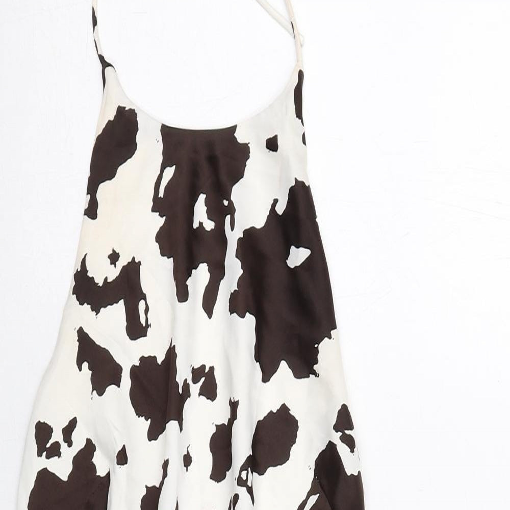 Urban Outfitters Womens Ivory Geometric Polyester Slip Dress Size M Halter Zip