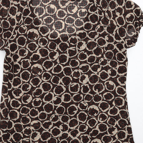 Marks and Spencer Womens Brown Geometric Polyester Basic Blouse Size 8 Scoop Neck - Front Pleat Detail