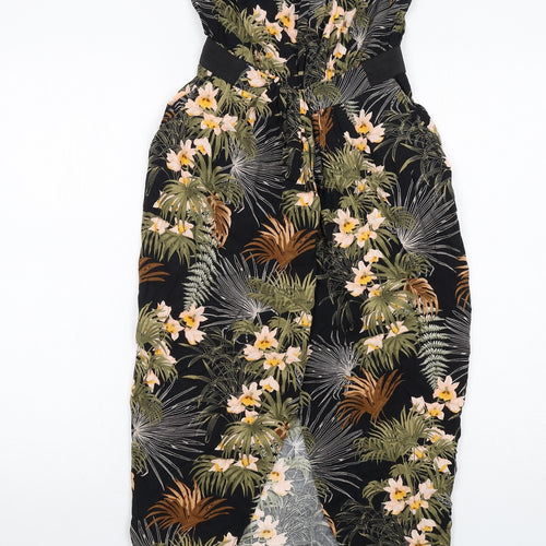 Warehouse Womens Black Floral Viscose A-Line Size 8 Off the Shoulder Pullover