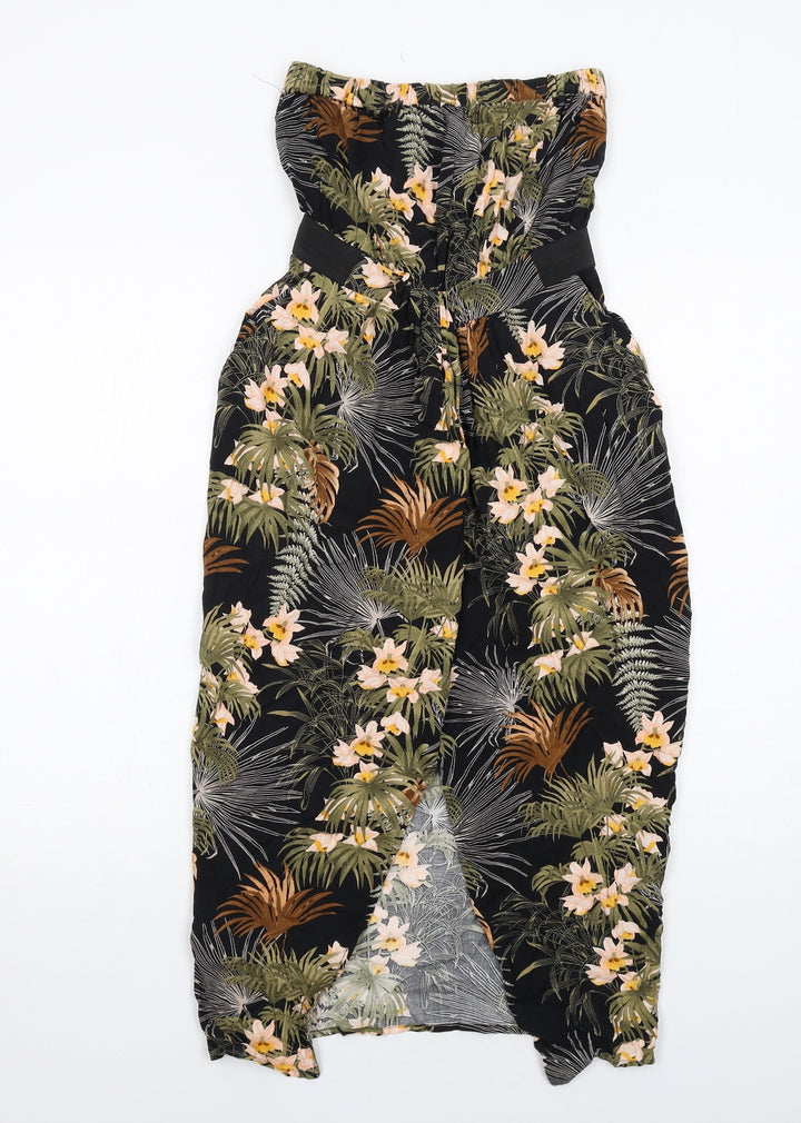 Warehouse Womens Black Floral Viscose A-Line Size 8 Off the Shoulder Pullover