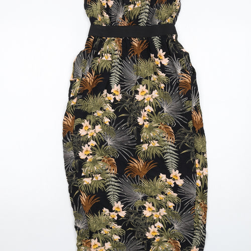Warehouse Womens Black Floral Viscose A-Line Size 8 Off the Shoulder Pullover