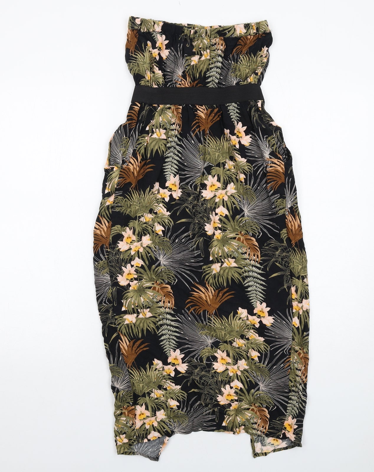Warehouse Womens Black Floral Viscose A-Line Size 8 Off the Shoulder Pullover