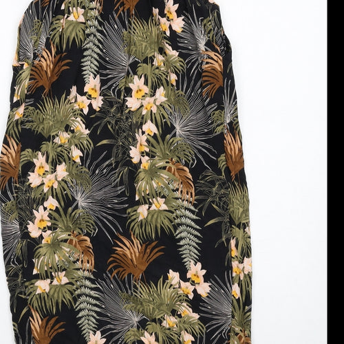 Warehouse Womens Black Floral Viscose A-Line Size 8 Off the Shoulder Pullover
