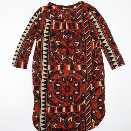 H&M Womens Multicoloured Geometric Polyester A-Line Size S V-Neck Button