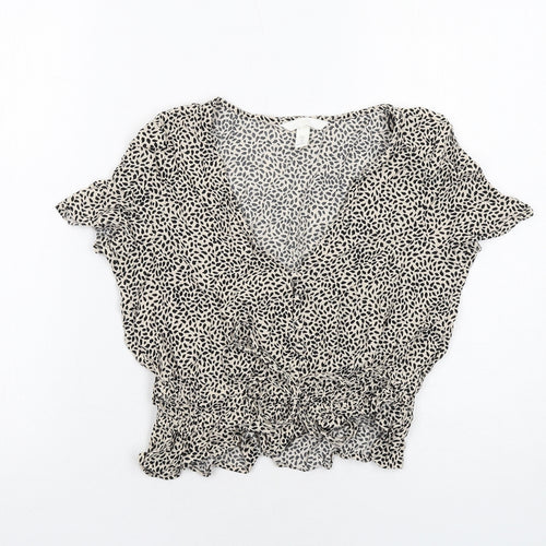 H&M Womens Ivory Geometric Viscose Basic Blouse Size 6 V-Neck