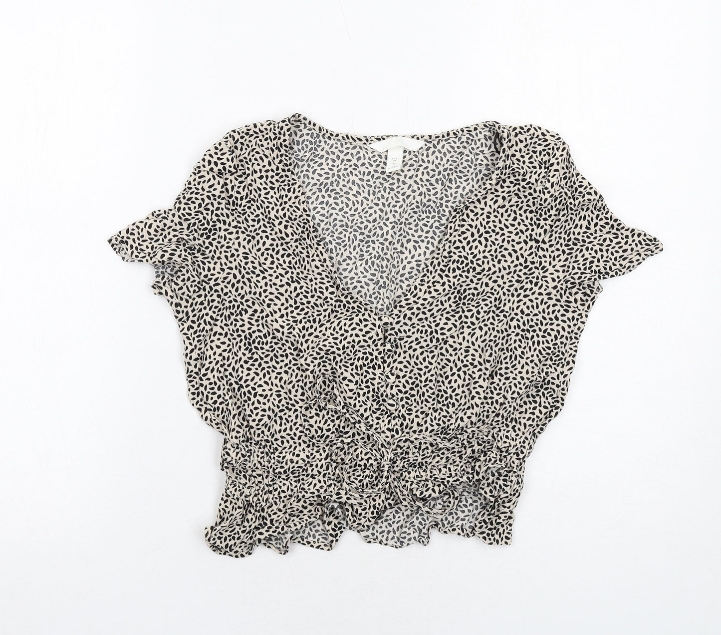 H&M Womens Ivory Geometric Viscose Basic Blouse Size 6 V-Neck