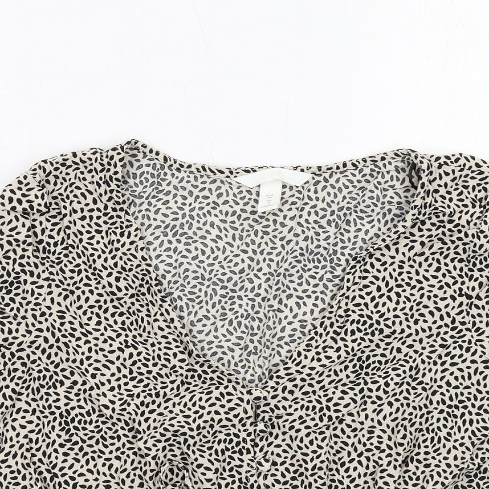 H&M Womens Ivory Geometric Viscose Basic Blouse Size 6 V-Neck