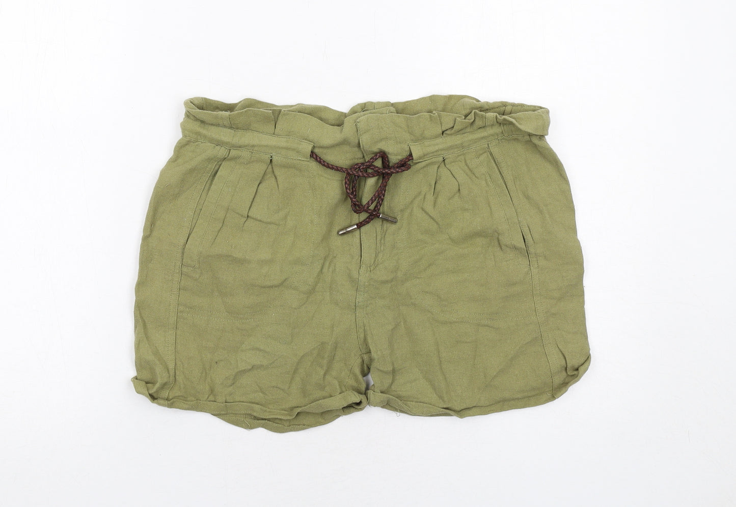 Zara Womens Green Cotton Basic Shorts Size 12 Regular Zip