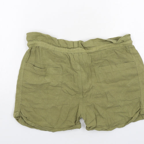 Zara Womens Green Cotton Basic Shorts Size 12 Regular Zip